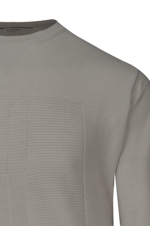 Ekru Regular Fit Jakarlı Bisiklet Yaka Yünlü Kazak | XL