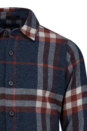 Lacivert Regular Fit Shacket Uzun Kollu Pamuklu Kareli Gömlek | L