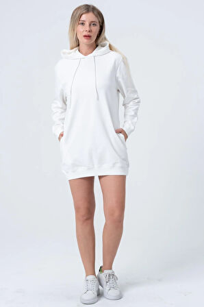 Siyah Uzun Sweatshirt Elbise Tunik Uzun Kollu Yandan Cepli