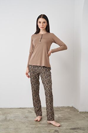 Pjs 24512 Kadın Leopar Desenli Patlı Pijama Takım