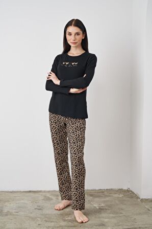 Pjs 24513 Kadın Leopar Desenli Pijama Takım