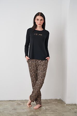 Pjs 24513 Kadın Leopar Desenli Pijama Takım