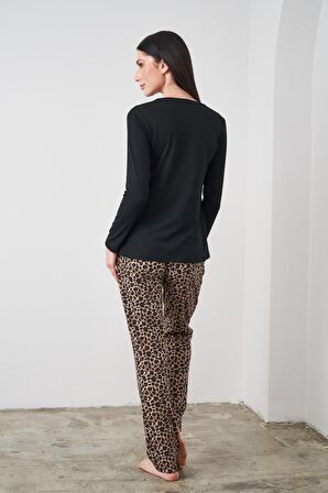 Pjs 24513 Kadın Leopar Desenli Pijama Takım