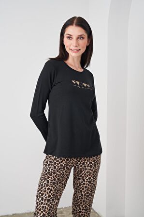 Pjs 24513 Kadın Leopar Desenli Pijama Takım