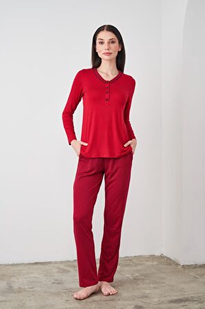 Pjs 24522 Kadın Patlı Çizgili Pijama Takım