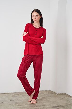 Pjs 24522 Kadın Patlı Çizgili Pijama Takım