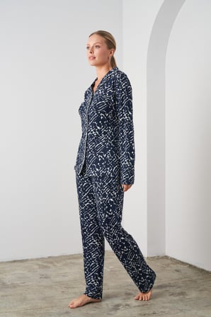 Pjs 24553 Kadın Düğmeli Desenli Pijama Takım