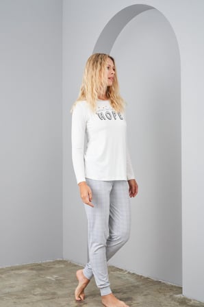 Pjs 24571 Kadın Yuvarlak Yaka Ekose Pijama Takım