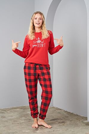 Pjs 24580 Kadın İkiiplik Ekose Pijama Takım