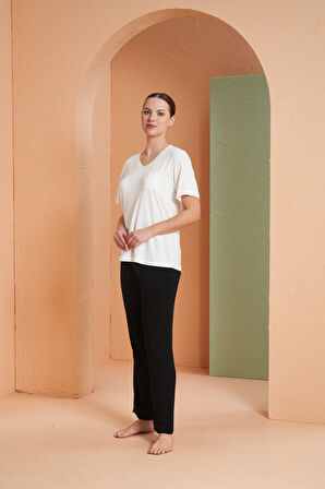 PJS Kadın V Yaka Pijama Takımı 27135 