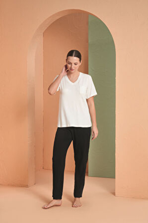 PJS Kadın V Yaka Pijama Takımı 27135 