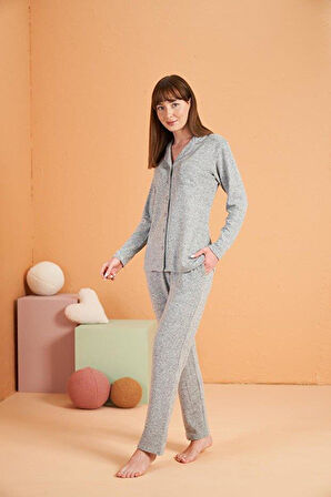 PJS Kadın Gri Pijama Takımı 28014 
