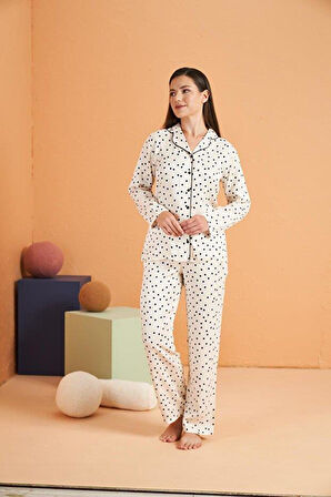 PJS Kadın Beyaz Pijama Takımı 28022 
