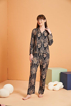 PJS Kadın Siyah Pijama Takımı 28039 