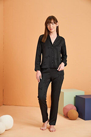 PJS Kadın Siyah Pijama Takımı 28042 