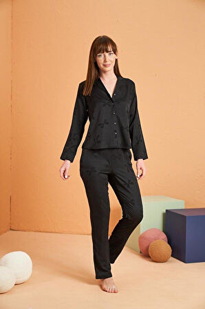 PJS Kadın Siyah Pijama Takımı 28042 