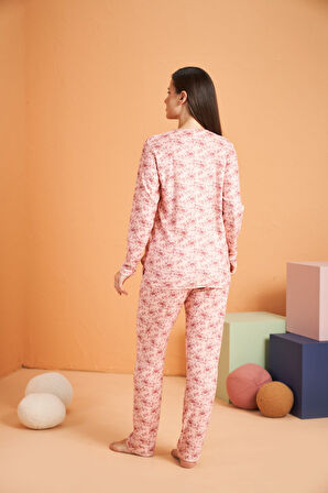 PJS Kadın Boy Düğmeli  Pijama Takımı 28055 