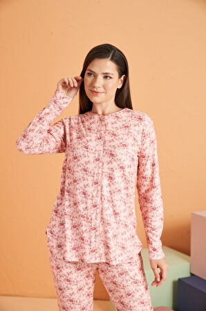 PJS Kadın Boy Düğmeli  Pijama Takımı 28055 