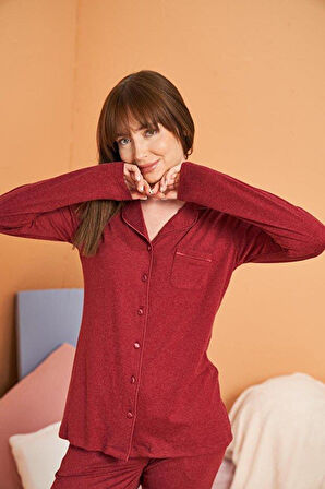 PJS Kadın Bordo Uzun Kollu Pijama Takımı 28090 