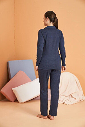 PJS Kadın Lacivert Uzun Kollu Pijama Takımı 28090 