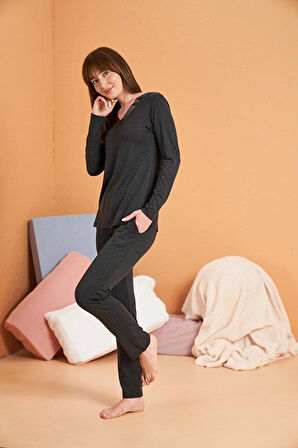 PJS Kadın Antrasit Pijama Takımı 28091