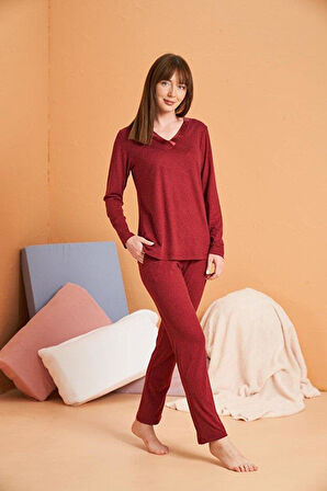 PJS Kadın Bordo Pijama Takımı 28091 