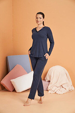 PJS Kadın Lacivert Pijama Takımı 28091 