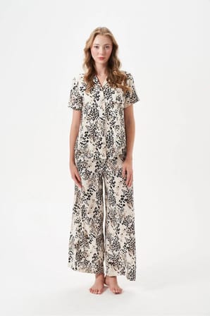 PJS Kadın Leopar Düğmeli Pijama Takımı 29049 