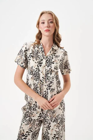 PJS Kadın Leopar Düğmeli Pijama Takımı 29049 