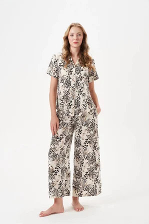 PJS Kadın Leopar Düğmeli Pijama Takımı 29049 