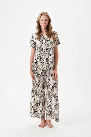 PJS Kadın Leopar Düğmeli Pijama Takımı 29049 