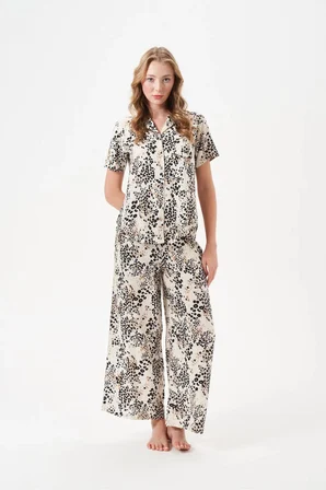PJS Kadın Leopar Düğmeli Pijama Takımı 29049 