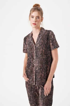 PJS Kadın Kahverengi Düğmeli Pijama Takımı 29075 
