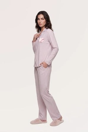 Pjs Kadın Pembe Uzun Kol Pijama Takımı 30145 