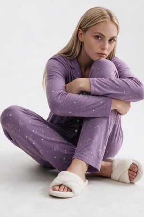 Pjs Kadın Lila Düğmeli Pijama Takımı 30169