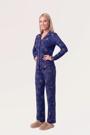 Pjs Kadın Lacivert Gömlek Yaka Uzun Kol Pijama Takımı 30171 