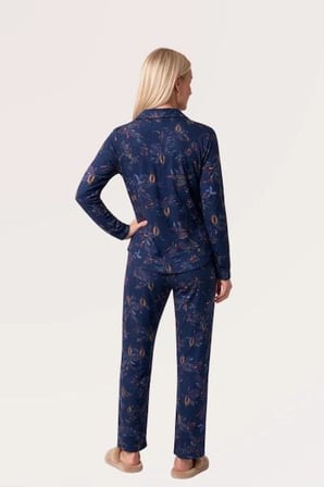Pjs Kadın Lacivert Gömlek Yaka Uzun Kol Pijama Takımı 30171 