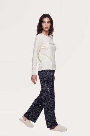 PJS Kadın Ekru Uzun Kol Pijama Takımı 30183 