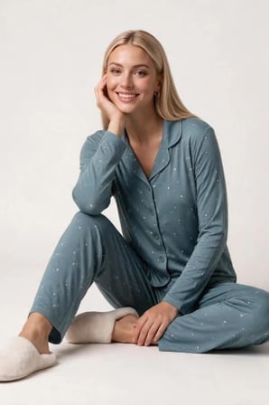 Pjs Kadın Yeşil Düğmeli Pijama Takımı 30198 