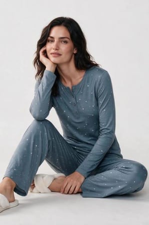 Pjs Kadın Yeşil Uzun Kol Pijama Takımı 30199 