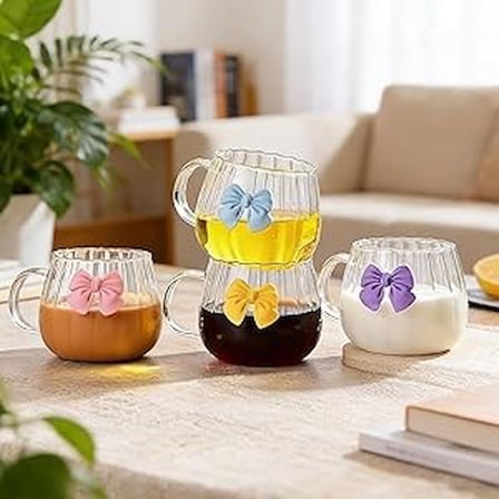 4LÜ Romantik Fiyonklu Borosilikat Kupa 4ADET 