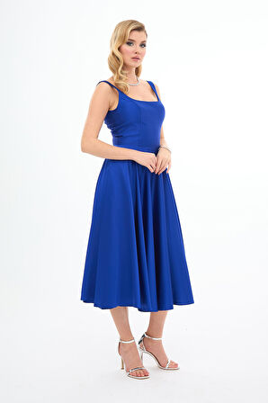 Carmen Kadın Sırt Dekolteli Midi Saten Abiye Elbise 58131 Saks