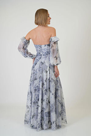 Carmen Kadın Straplez Yırtmaçlı Empirme Abiye Elbise 58301 Indigo