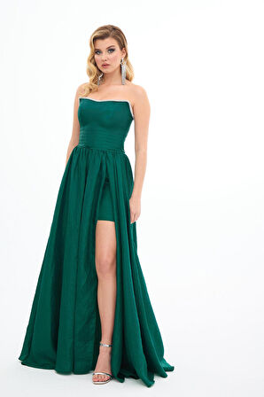 Carmen Kadın Taşlı Straplez Tafta Abiye Elbise 58371 Zümrüt