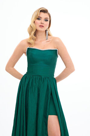 Carmen Kadın Taşlı Straplez Tafta Abiye Elbise 58371 Zümrüt