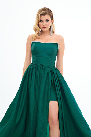 Carmen Kadın Taşlı Straplez Tafta Abiye Elbise 58371 Zümrüt