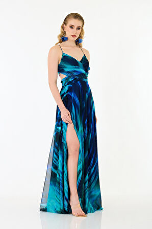 Carmen Kadın Askılı Empirme Şifon Abiye Elbise 58435 Saks