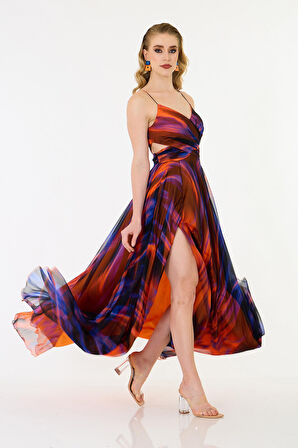 Carmen Kadın Askılı Empirme Şifon Abiye Elbise 58435 Oranj