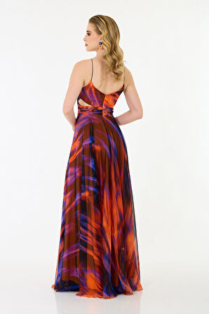 Carmen Kadın Askılı Empirme Şifon Abiye Elbise 58435 Oranj