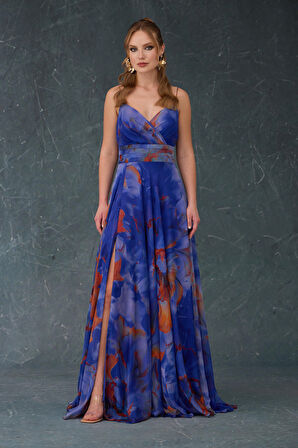 Carmen Kadın Askılı Sırt Dekolteli Empirme Abiye Elbise 58439 Saks